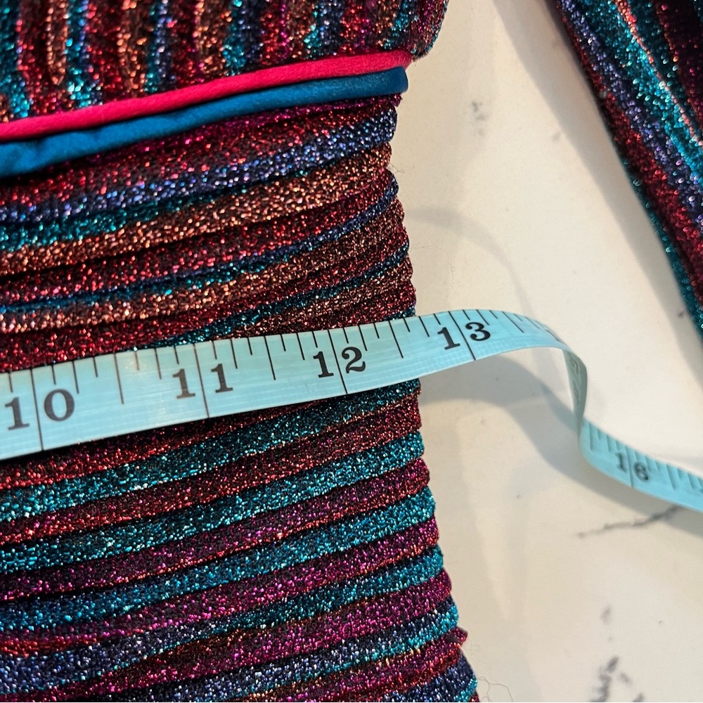 2741 Jonathan Simkhai Rainbow Metallic Pleated Long Sleeve V-Neck Party Gown 4 - Picture 5 of 9